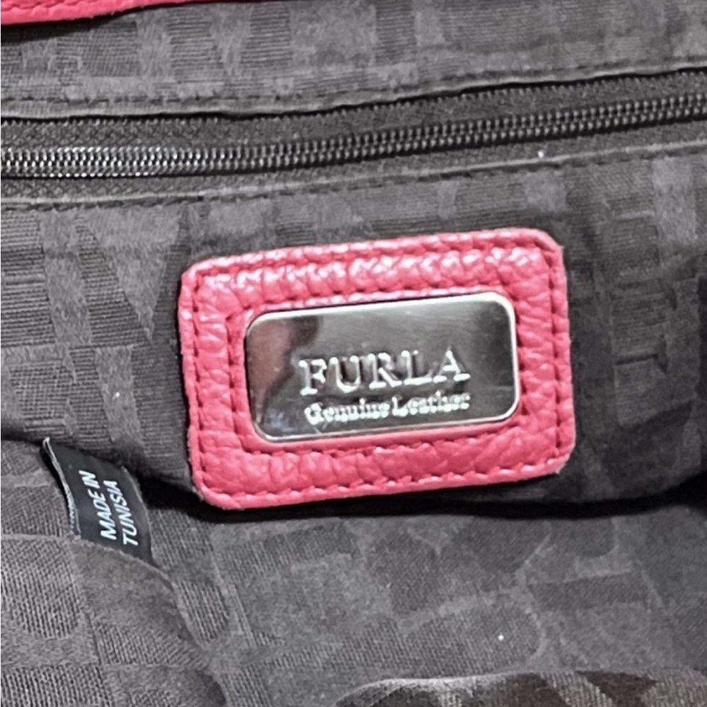 FURLA Appaloosa Bag - Raspberry/Dark Pink Pebbled Leather Large Tote Purse - Picture 9 of 16